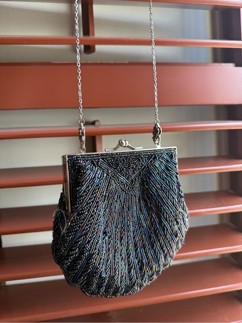 Carla Marchi Clamshell shape Beaded Evening Bag in Iridescent Deep Blue